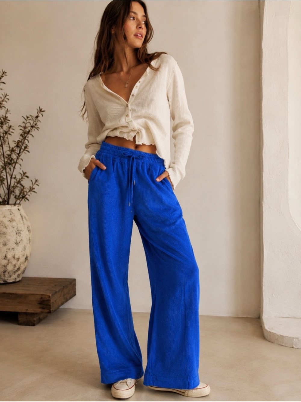 Old Navy Wide Leg Corduroy Pants Cobalt Blue Medium Casual Grunge Boho NWT